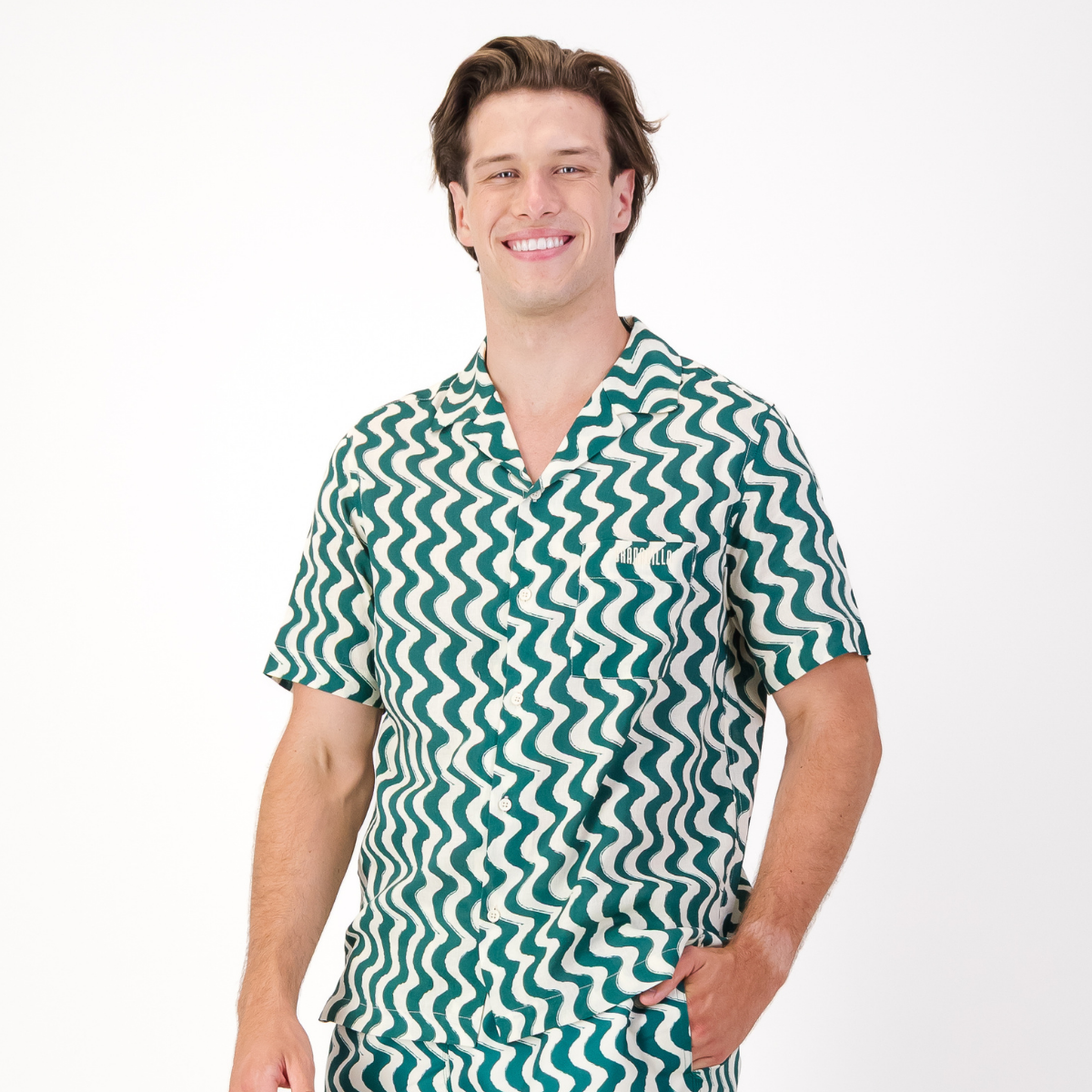 Mens Short Sleeve Revere Collar Shirt | Wavy Stripe / Multi