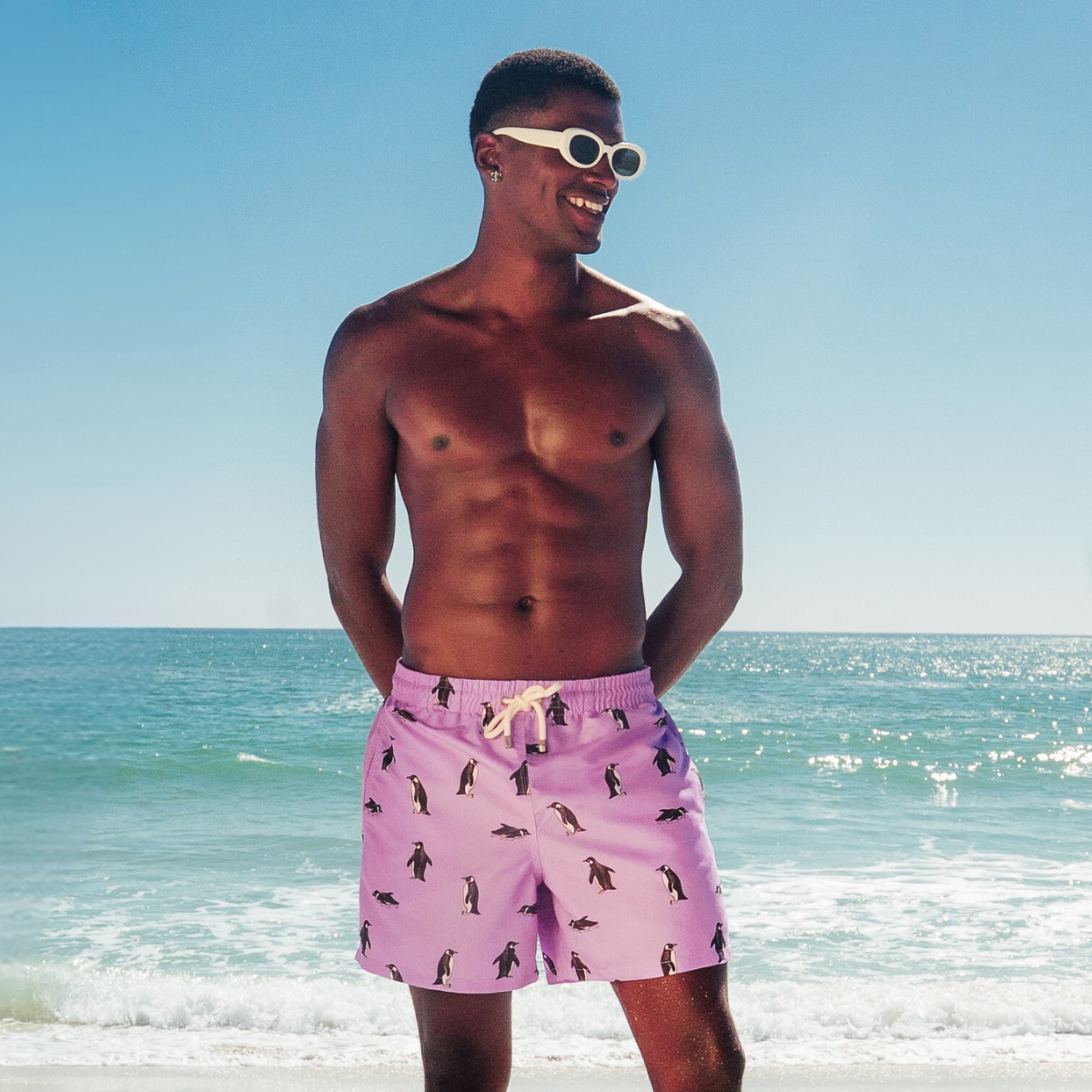 Mid-length Swim Shorts | Penguins /  Lilac