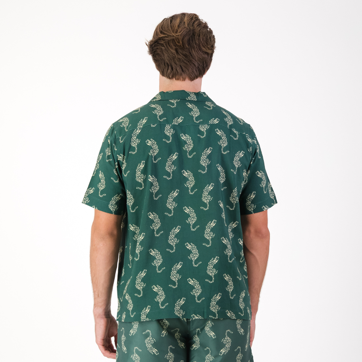 Mens Short Sleeve Revere Collar Shirt | Leopard / Emerald