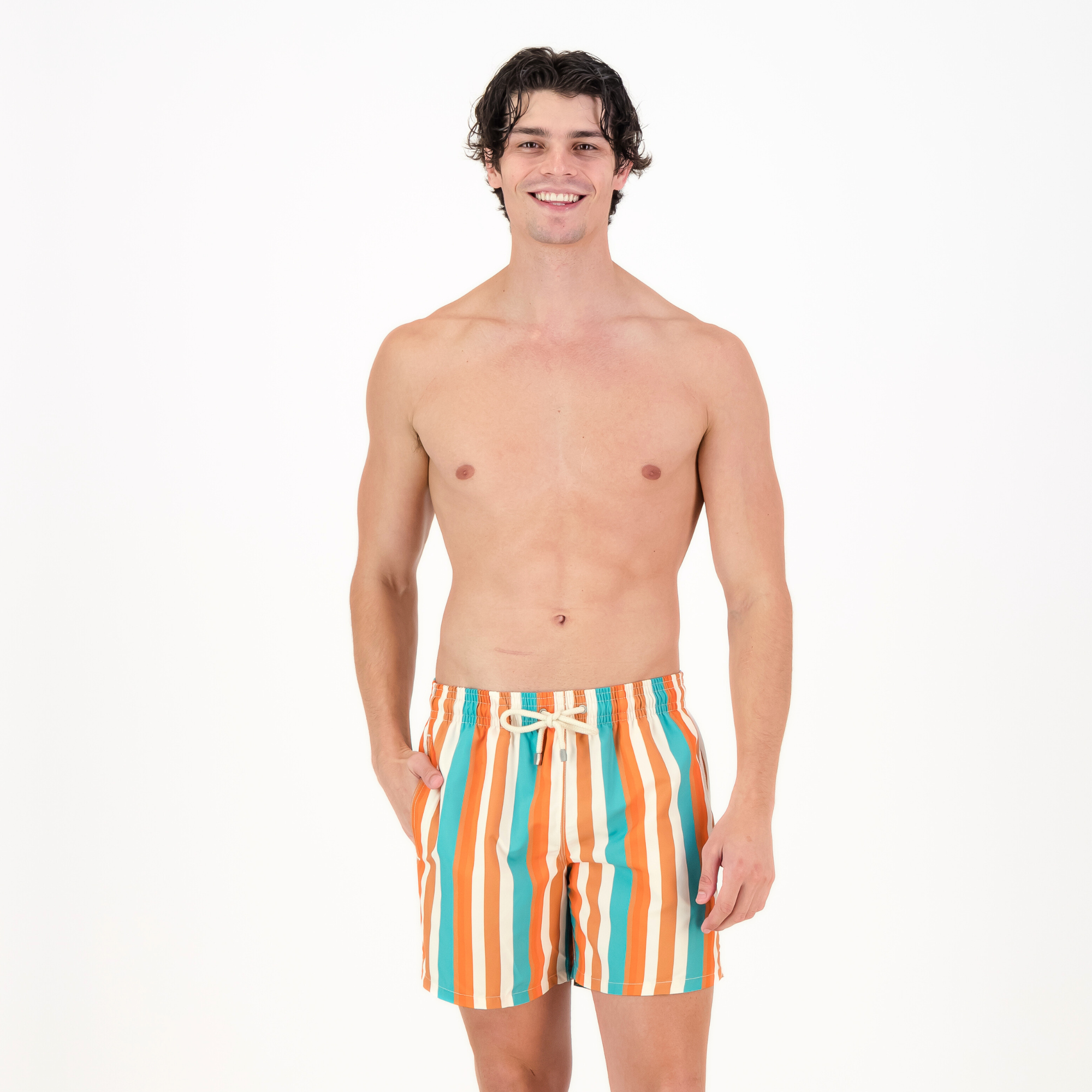 Mid-length Swim Shorts | Stripe / Tonal