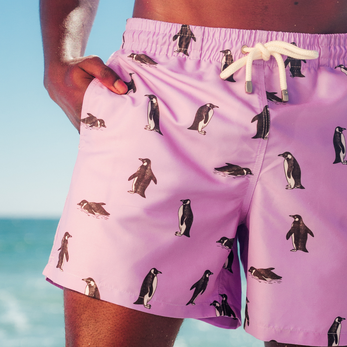 Mid-length Swim Shorts | Penguins /  Lilac