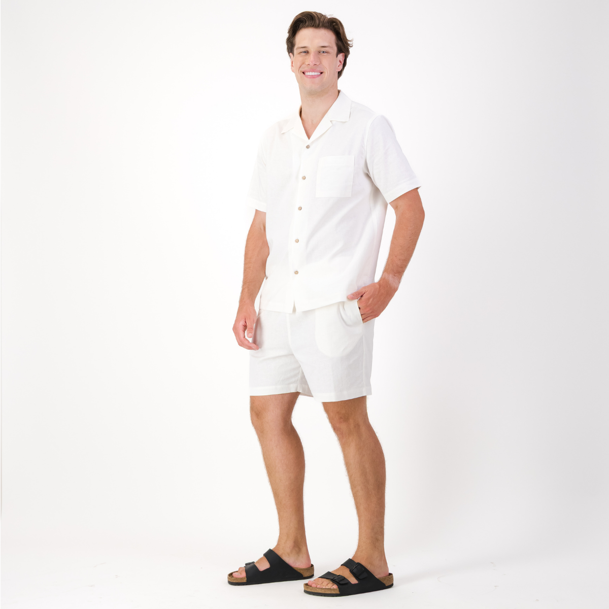 Mens Short Sleeve Revere Collar Shirt | Plain / White