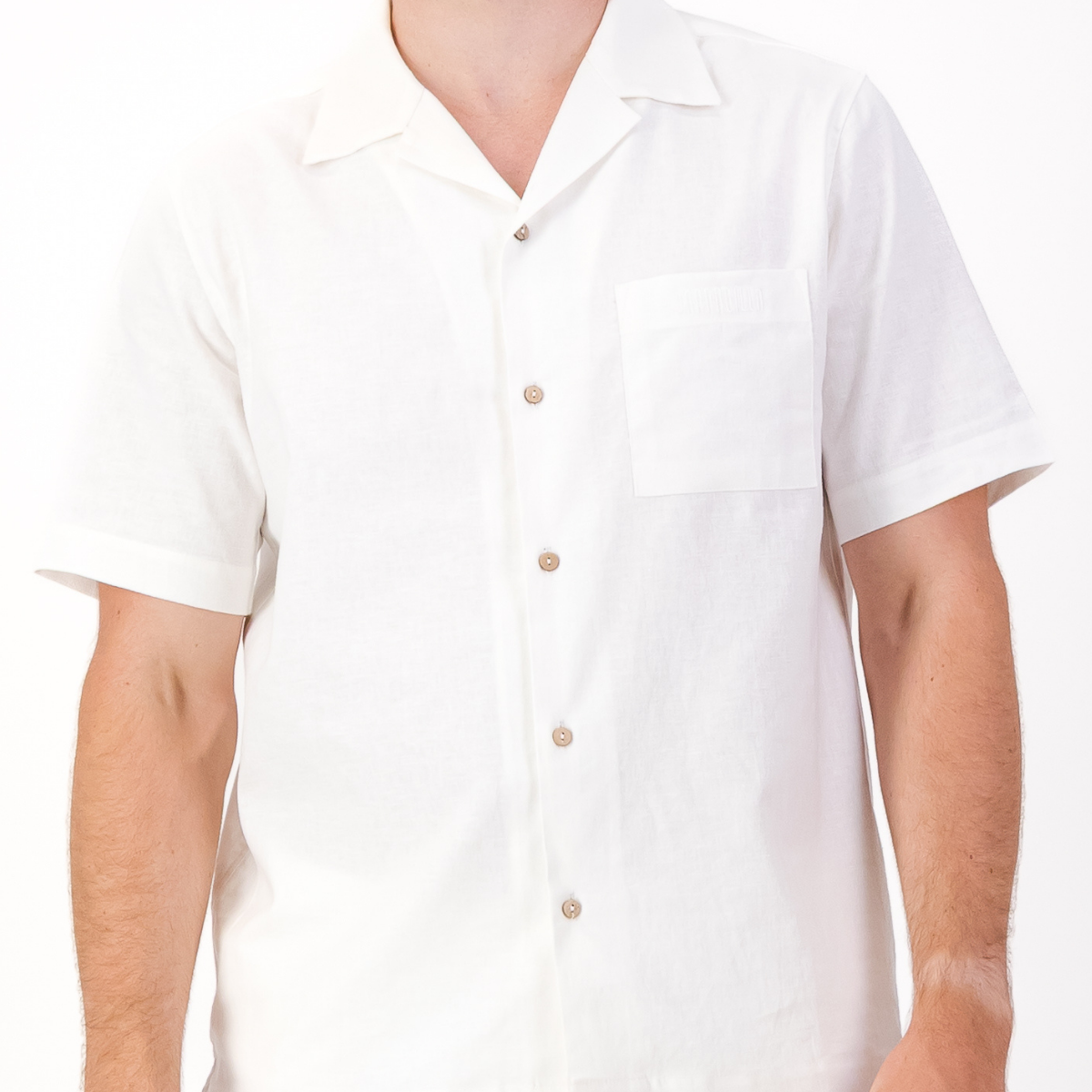 Mens Short Sleeve Revere Collar Shirt | Plain / White