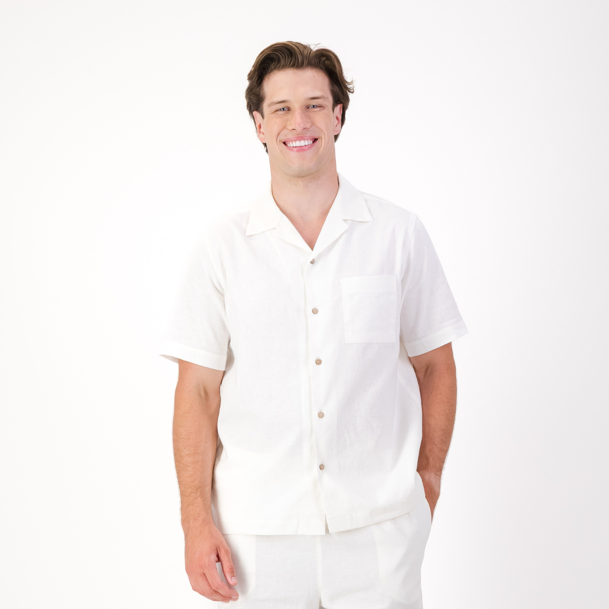 Mens Short Sleeve Revere Collar Shirt | Plain / White