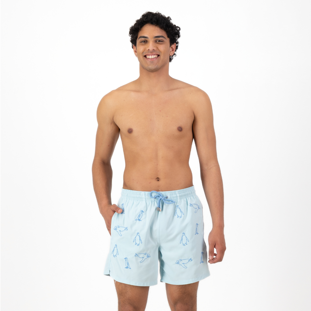 Mid-length Swim Shorts | Penguins Embroidery / Blue