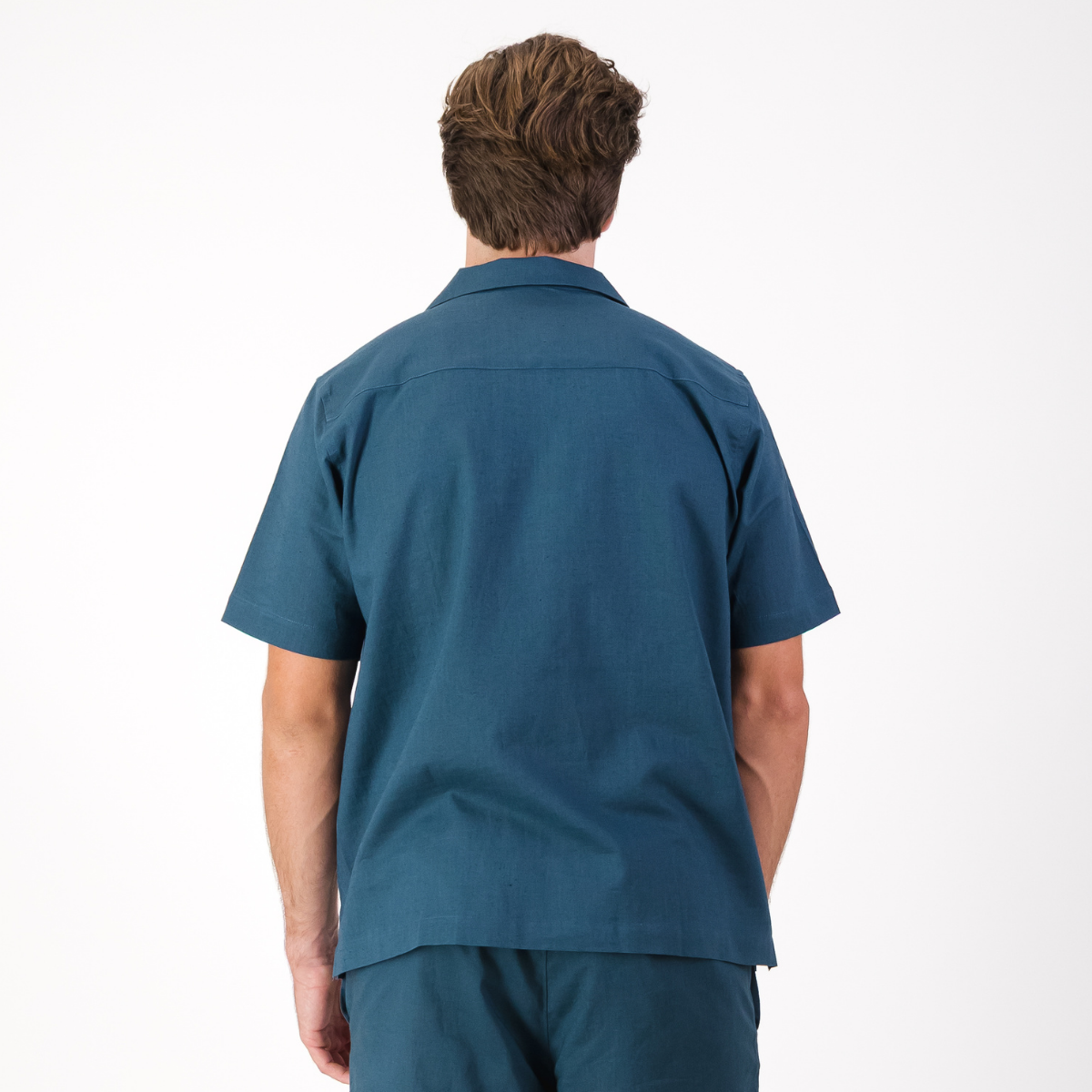 Mens Short Sleeve Revere Collar Shirt | Plain / Teal