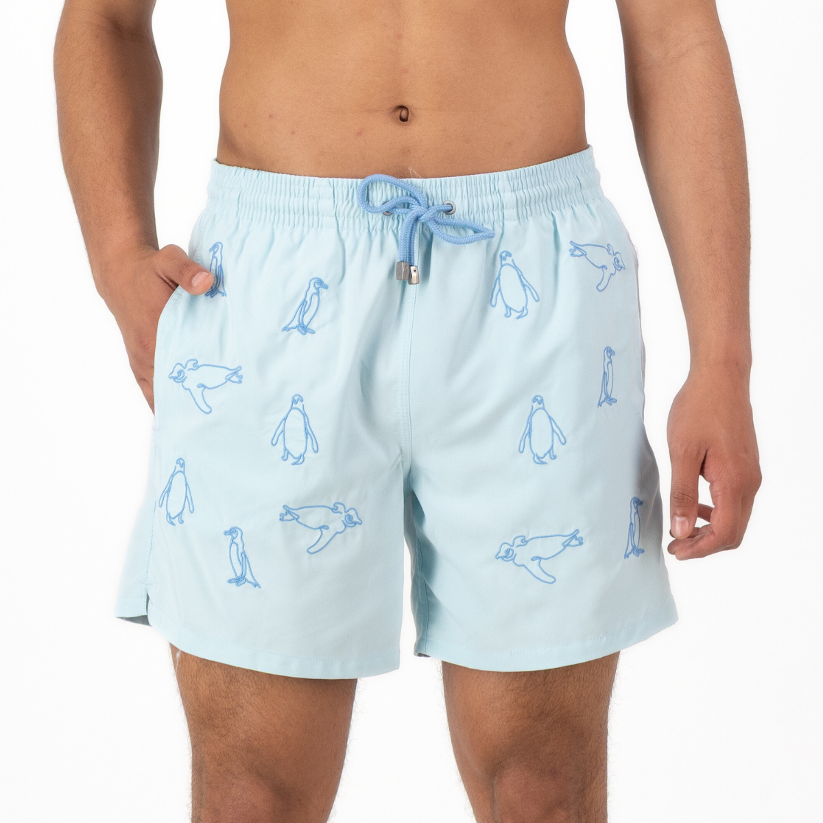 Mid-length Swim Shorts | Penguins Embroidery / Blue