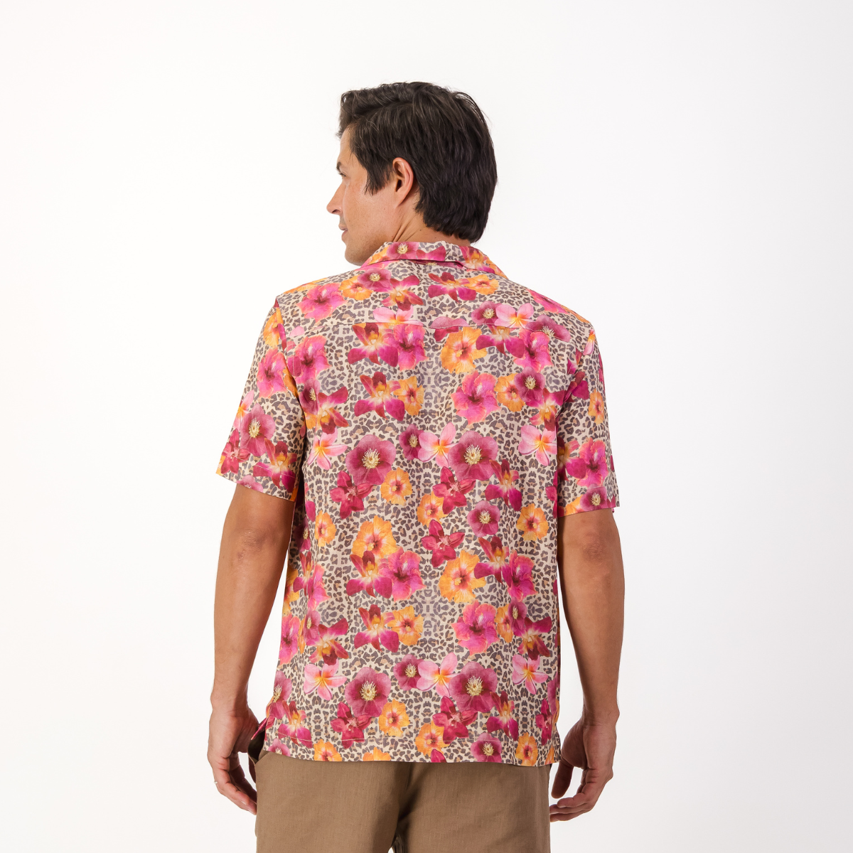 Mens Short Sleeve Revere Collar Shirt | Leopard Floral / Multi