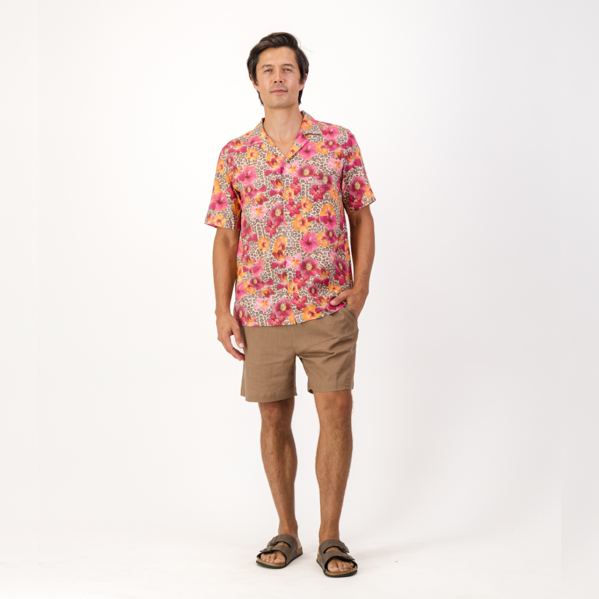 Mens Short Sleeve Revere Collar Shirt | Leopard Floral / Multi