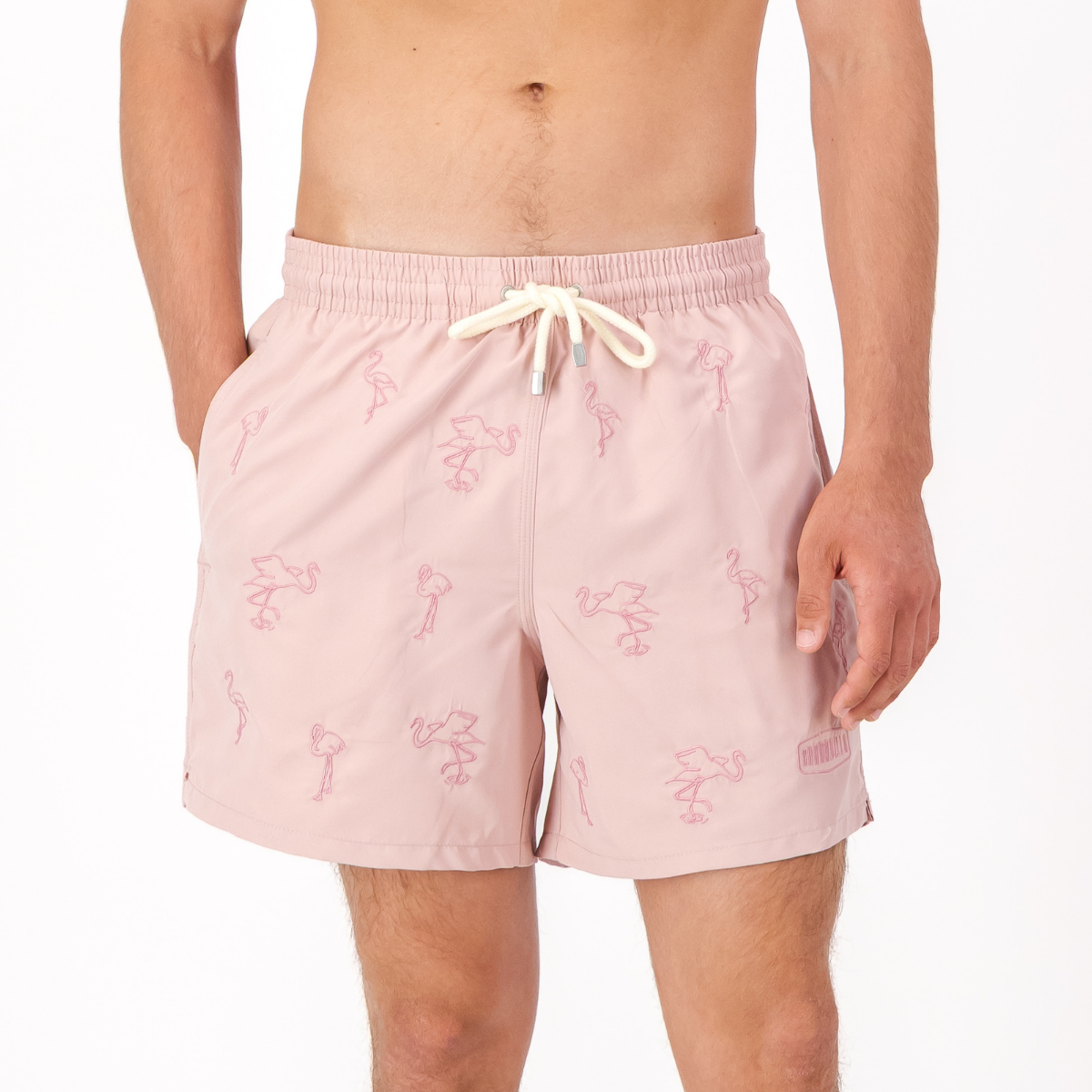 Mid-length Swim Shorts | Flamingo Embroidery / Pink