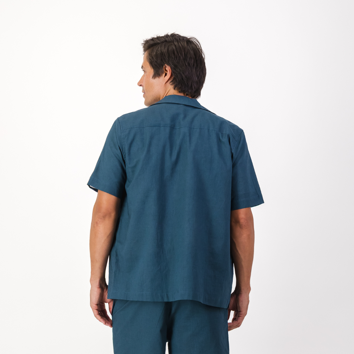 Mens Short Sleeve Revere Collar Shirt | Plain / Teal
