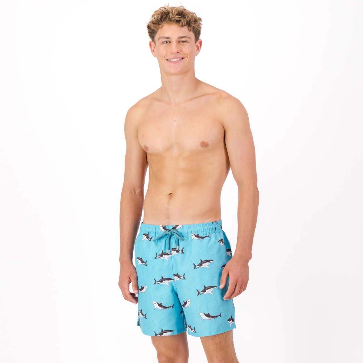 Mid-length Swim Shorts | Sharks / Teal