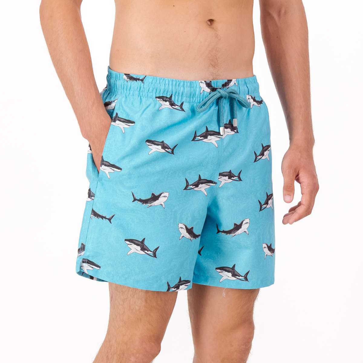 Mid-length Swim Shorts | Sharks / Teal