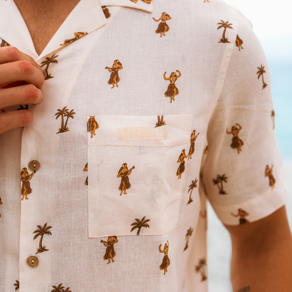 Mens Short Sleeve Revere Collar Shirt | Hula / Cream