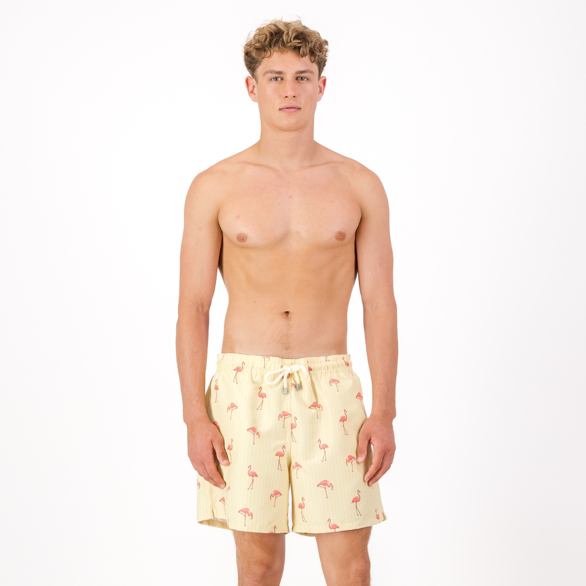 Mid-length Swim Shorts | Flamingo / Yellow