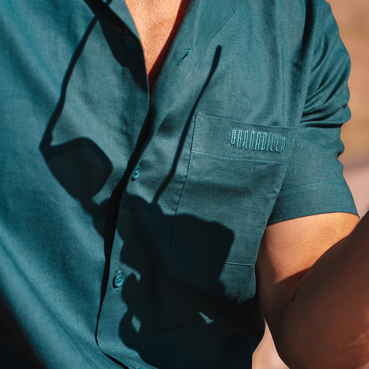 Mens Short Sleeve Revere Collar Shirt | Plain / Teal