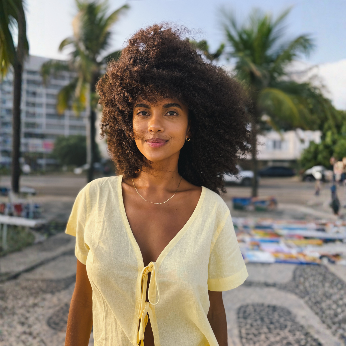 Womens Short Sleeve Tie Top / Plain / Yellow
