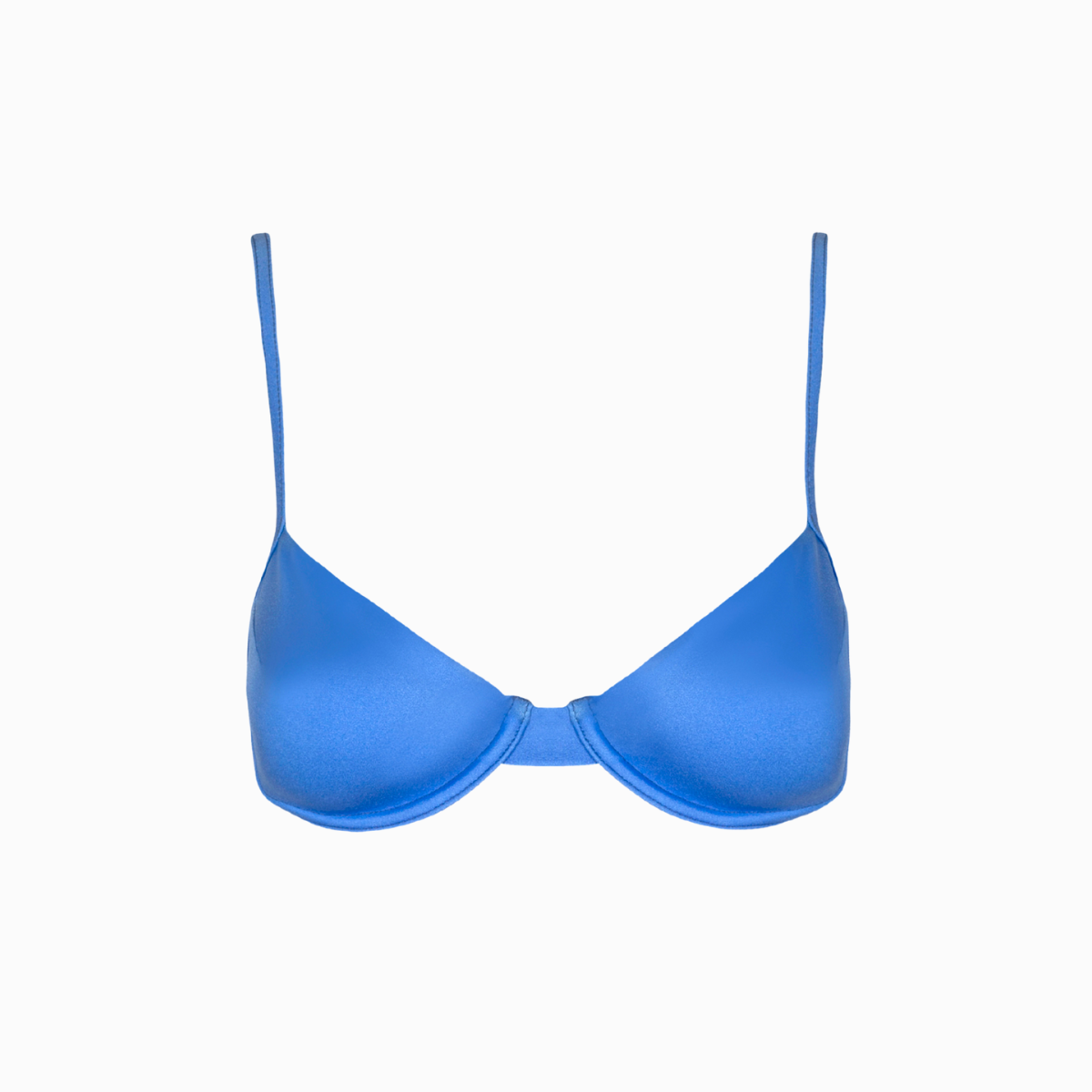Blue bikini top on a white background