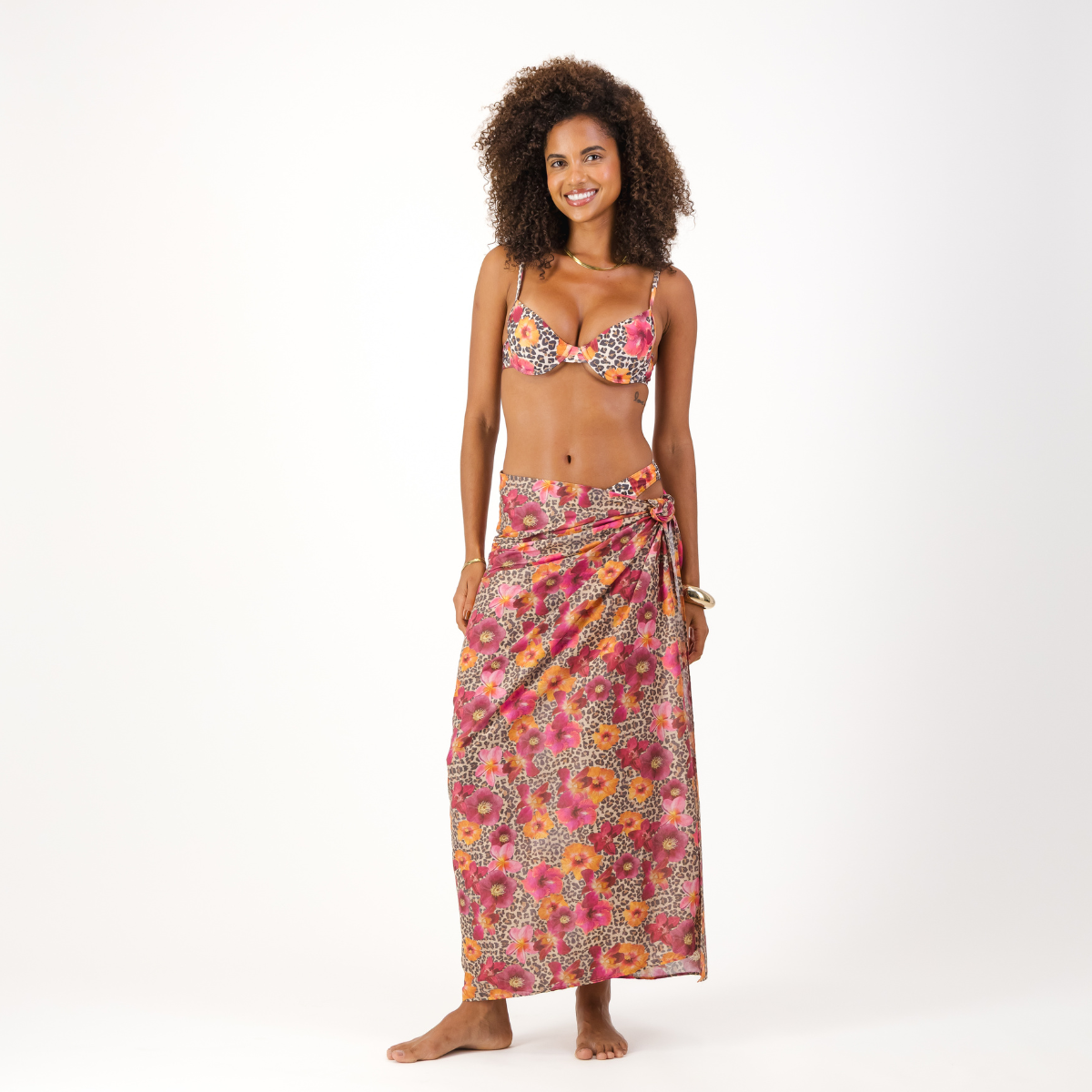 Womens Long Sarong | Leopard Floral / Multi