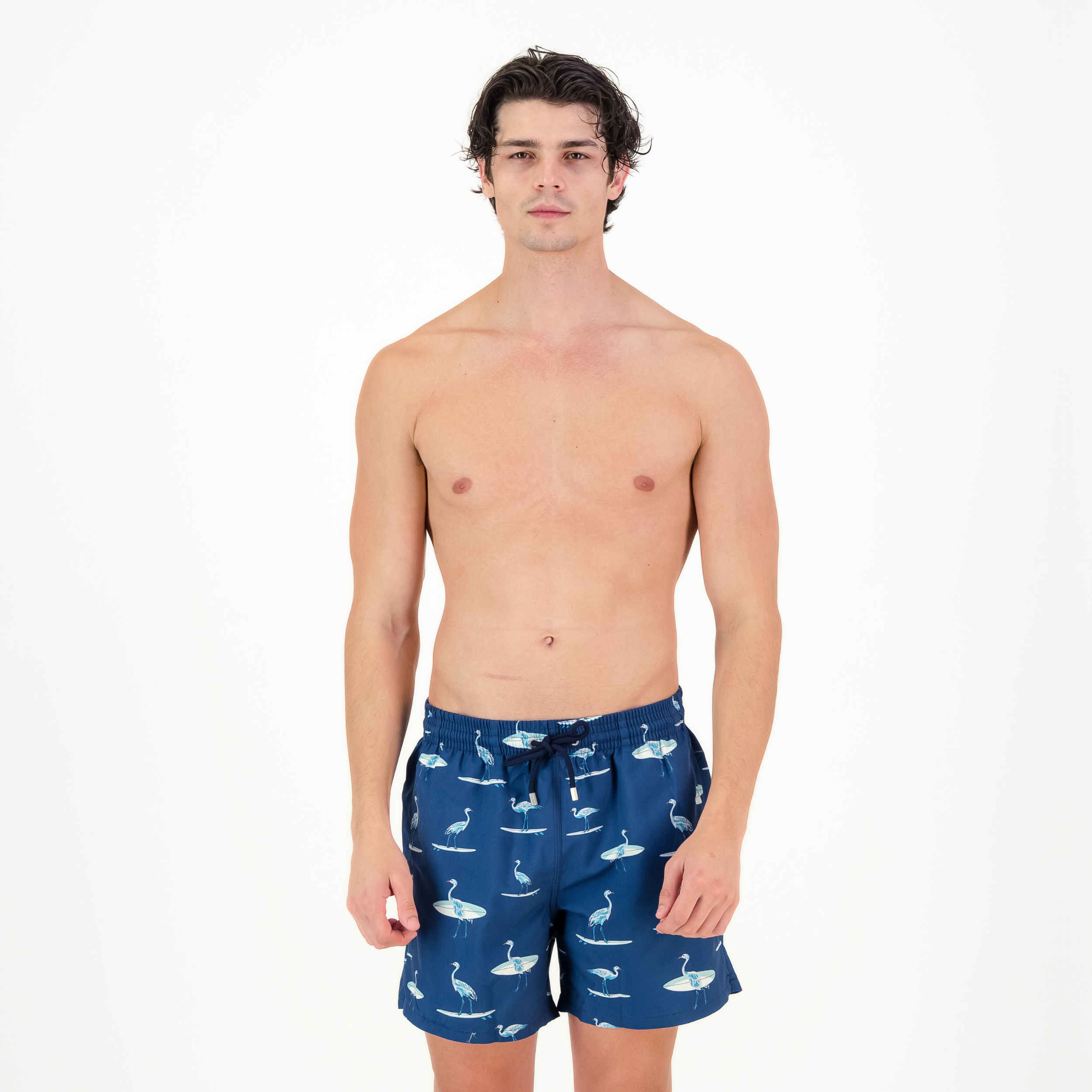 Mid-length Swim Shorts | Crane Surfer / Navy Blue