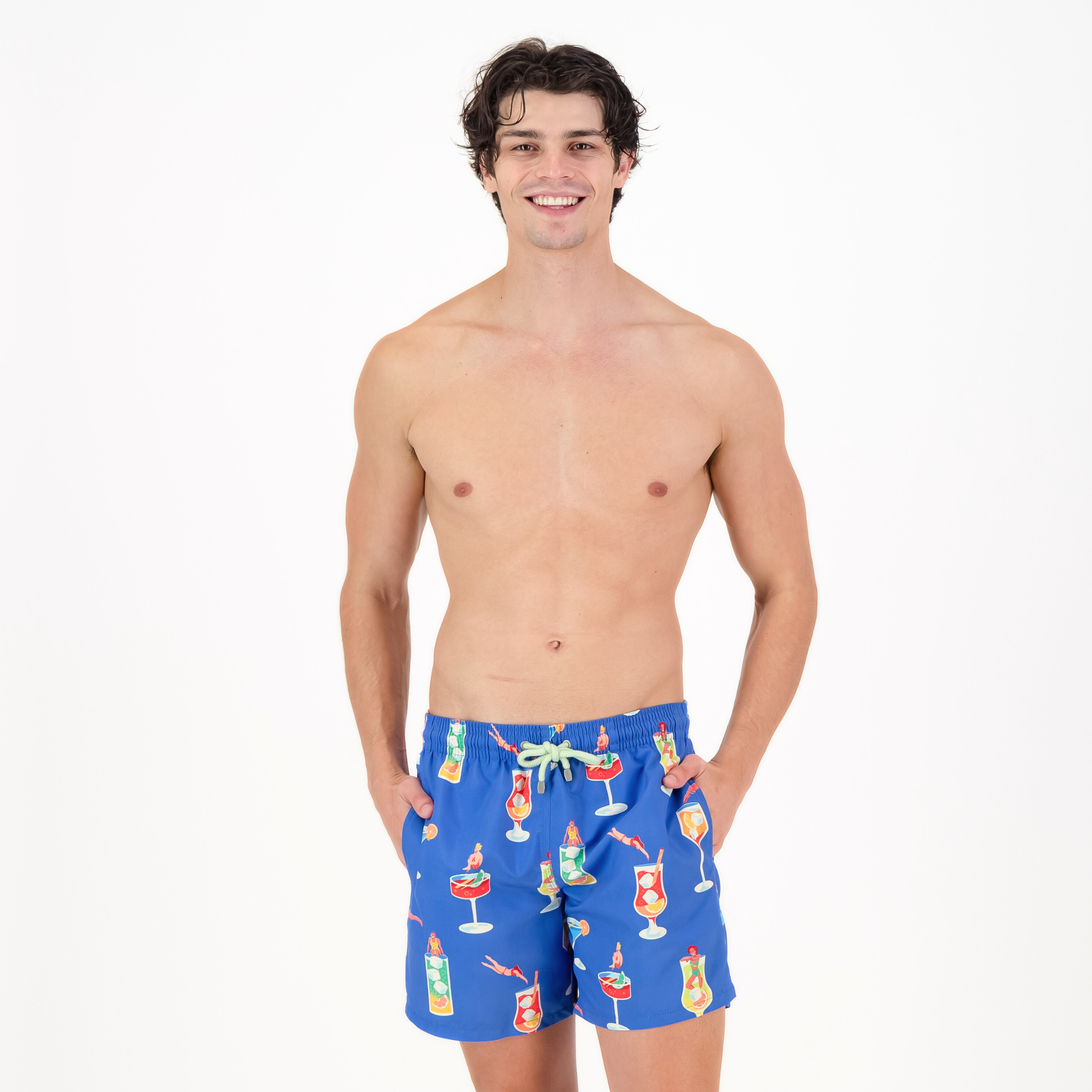 Mid-length Swim Shorts | Tipsy Diver / Cobalt