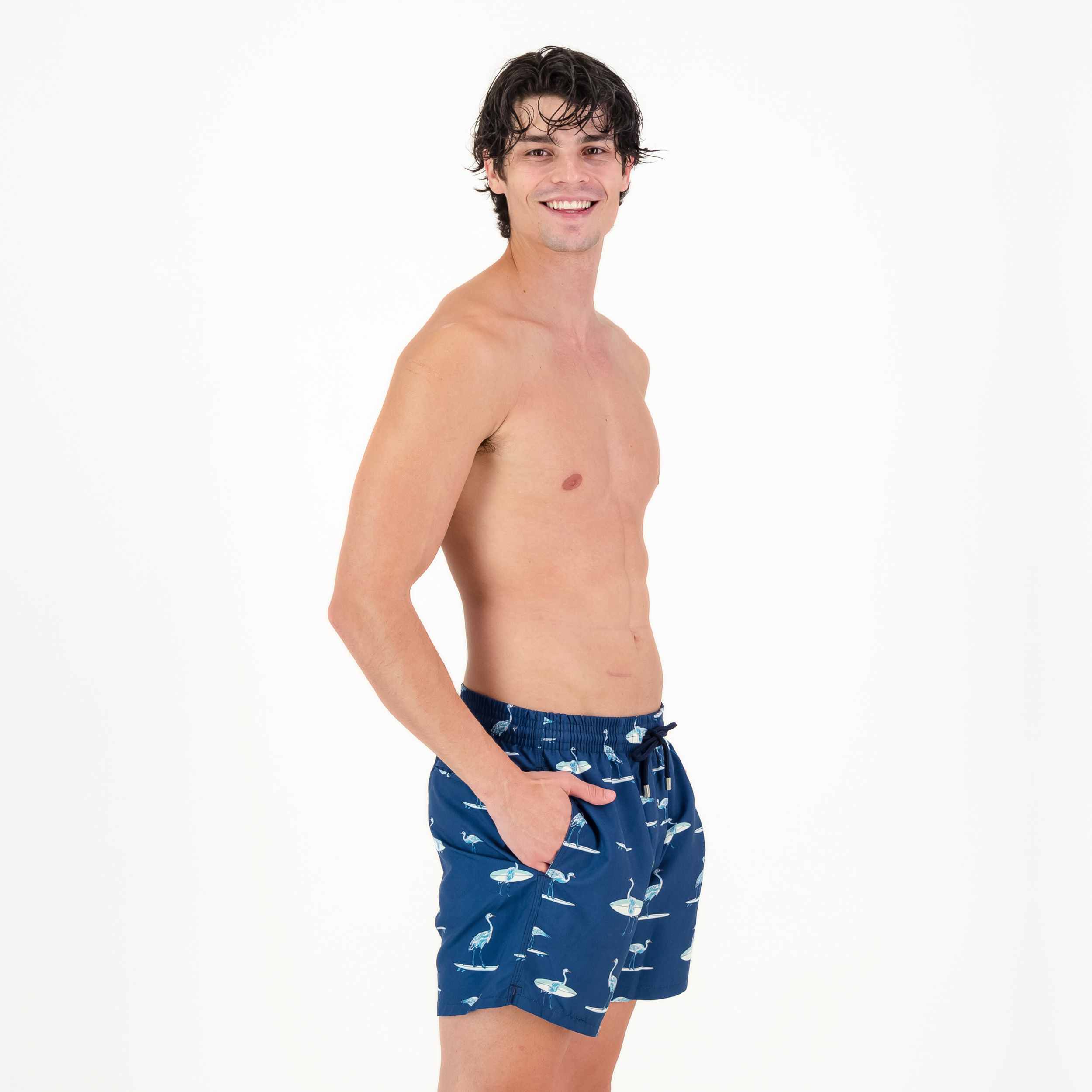 Mid-length Swim Shorts | Crane Surfer / Navy Blue