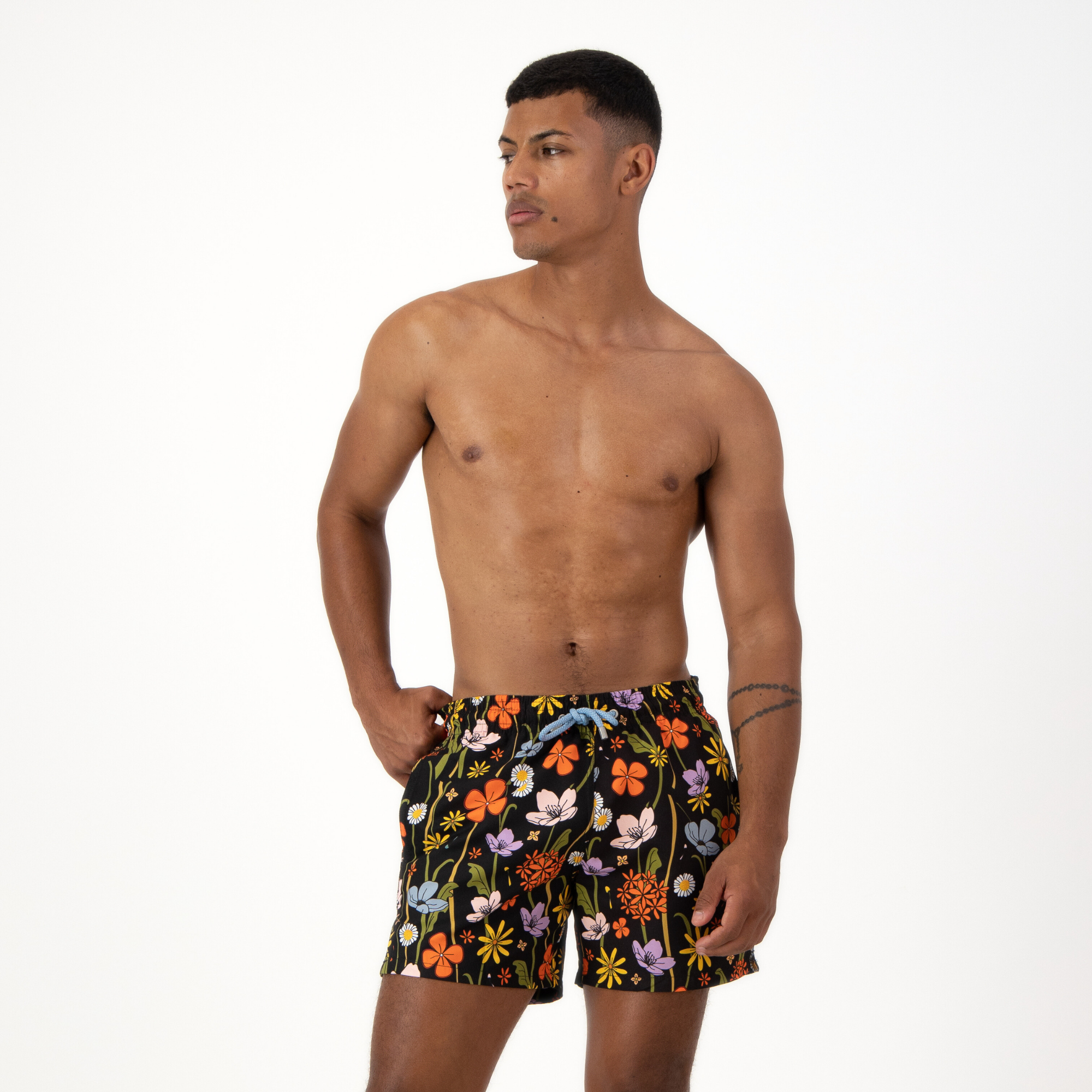 Mid-length Swim Shorts | English Garden / Black