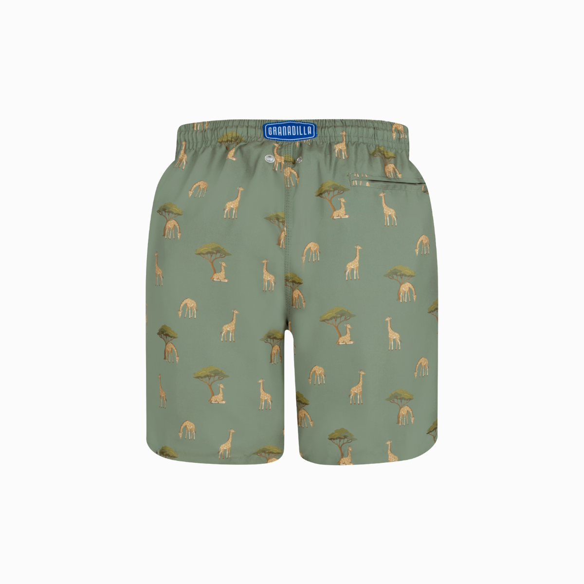 Mens Long Length Swim Shorts | Giraffes / Green