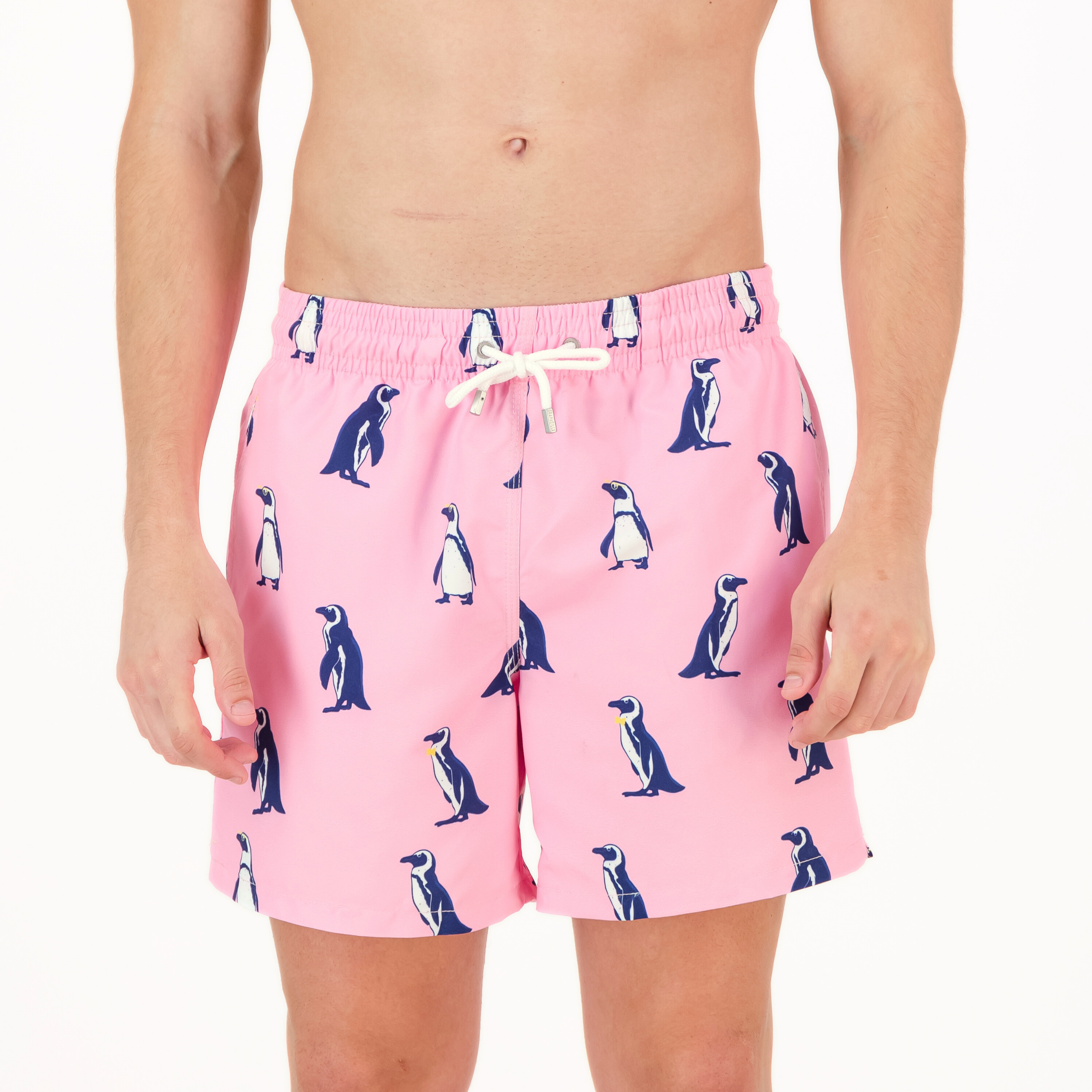 Mid-length Swim Shorts | Penguins / Pink