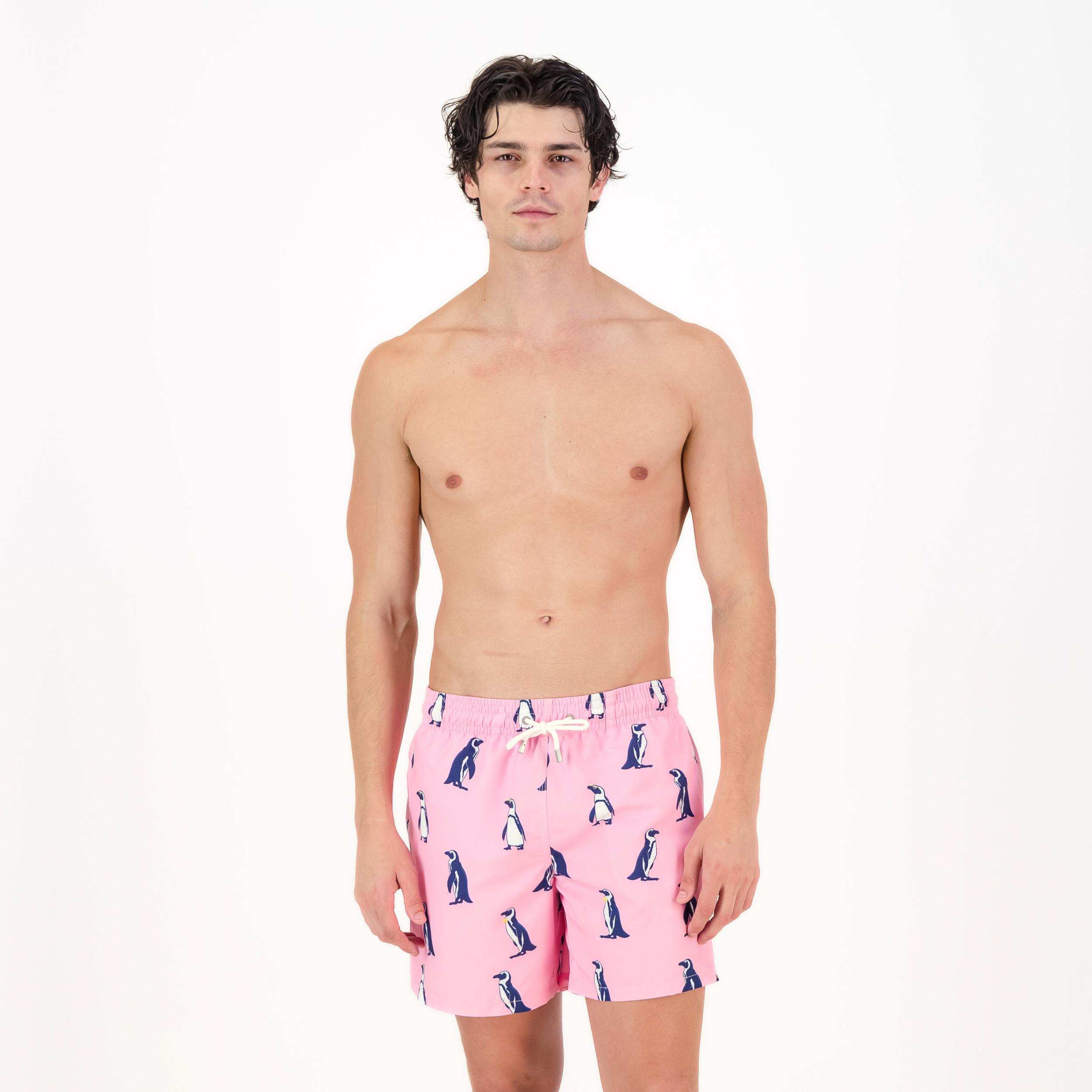 Mid-length Swim Shorts | Penguins / Pink