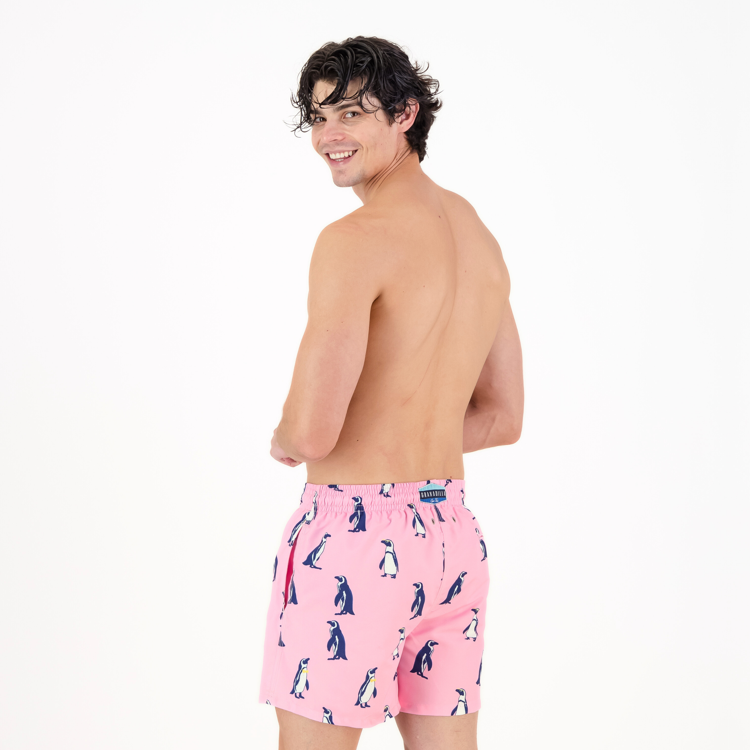 Mid-length Swim Shorts | Penguins / Pink