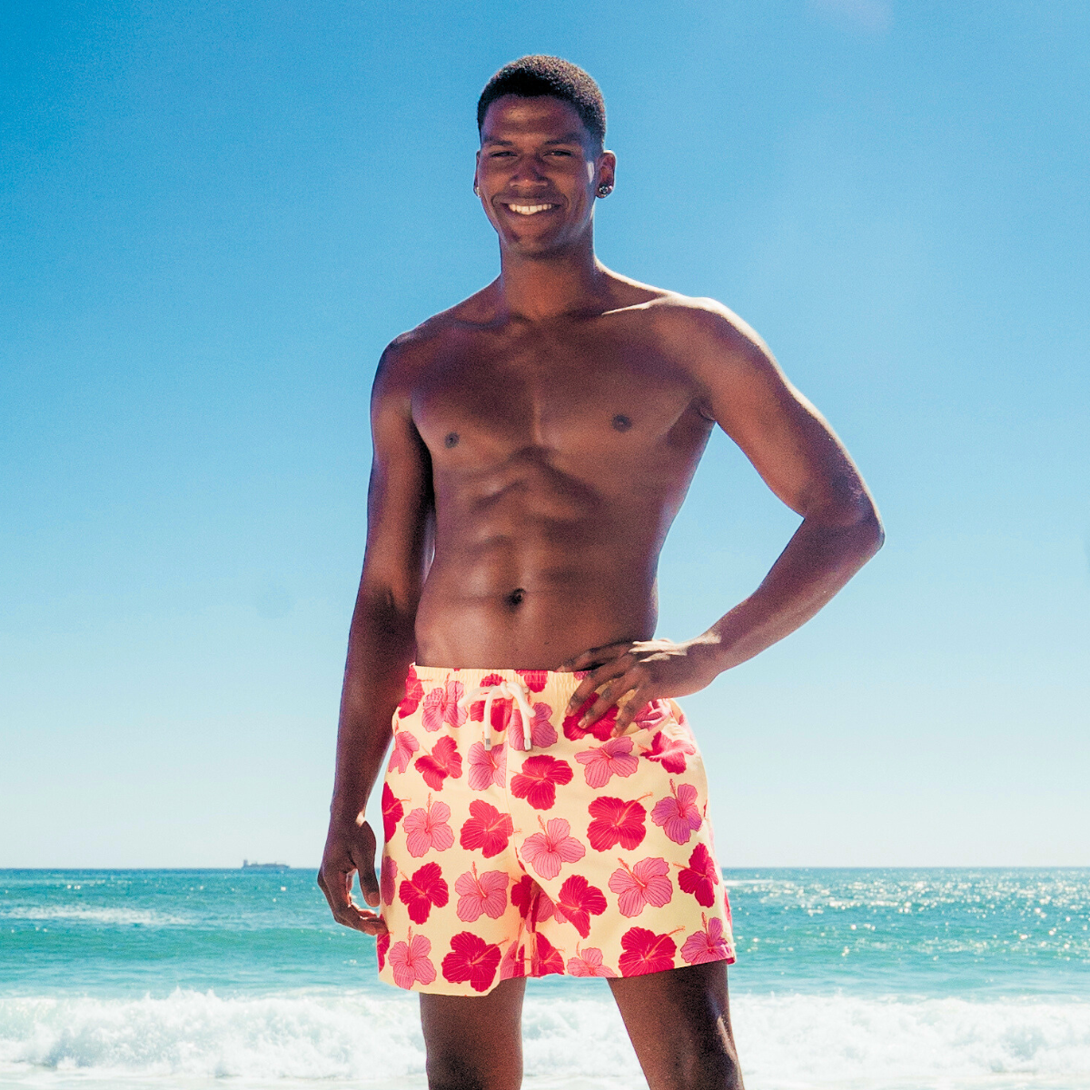 Mid-length Swim Shorts | Hibiscus / Yellow