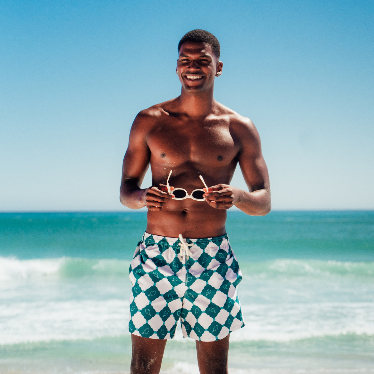 Mid-length Swim Shorts | Grid Lolly / Green