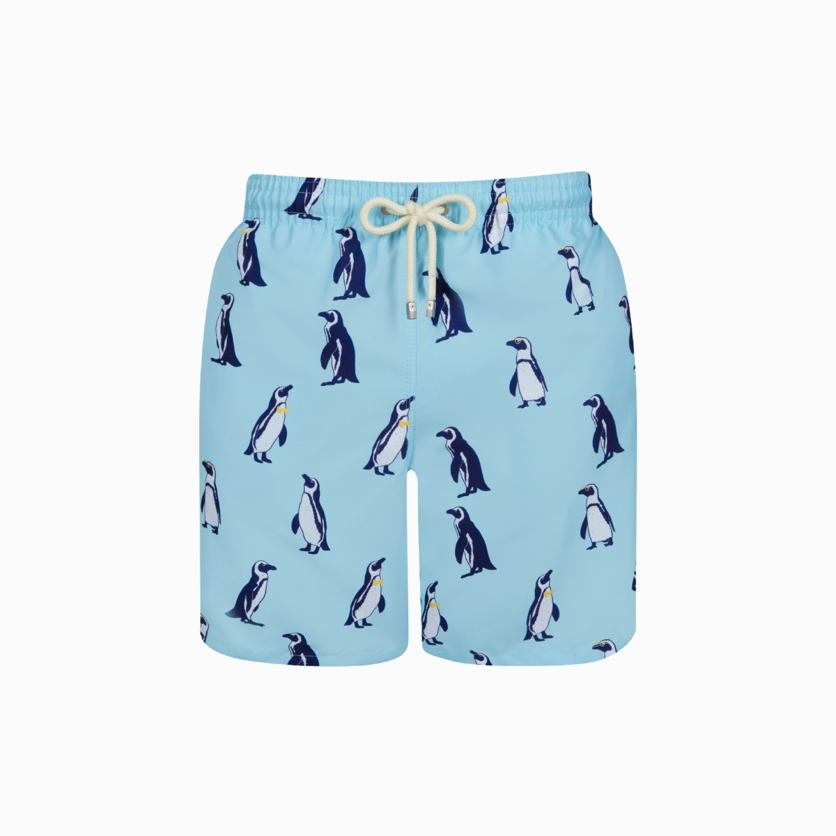 Mens Long Length Swim Shorts | Penguins / Baby Blue
