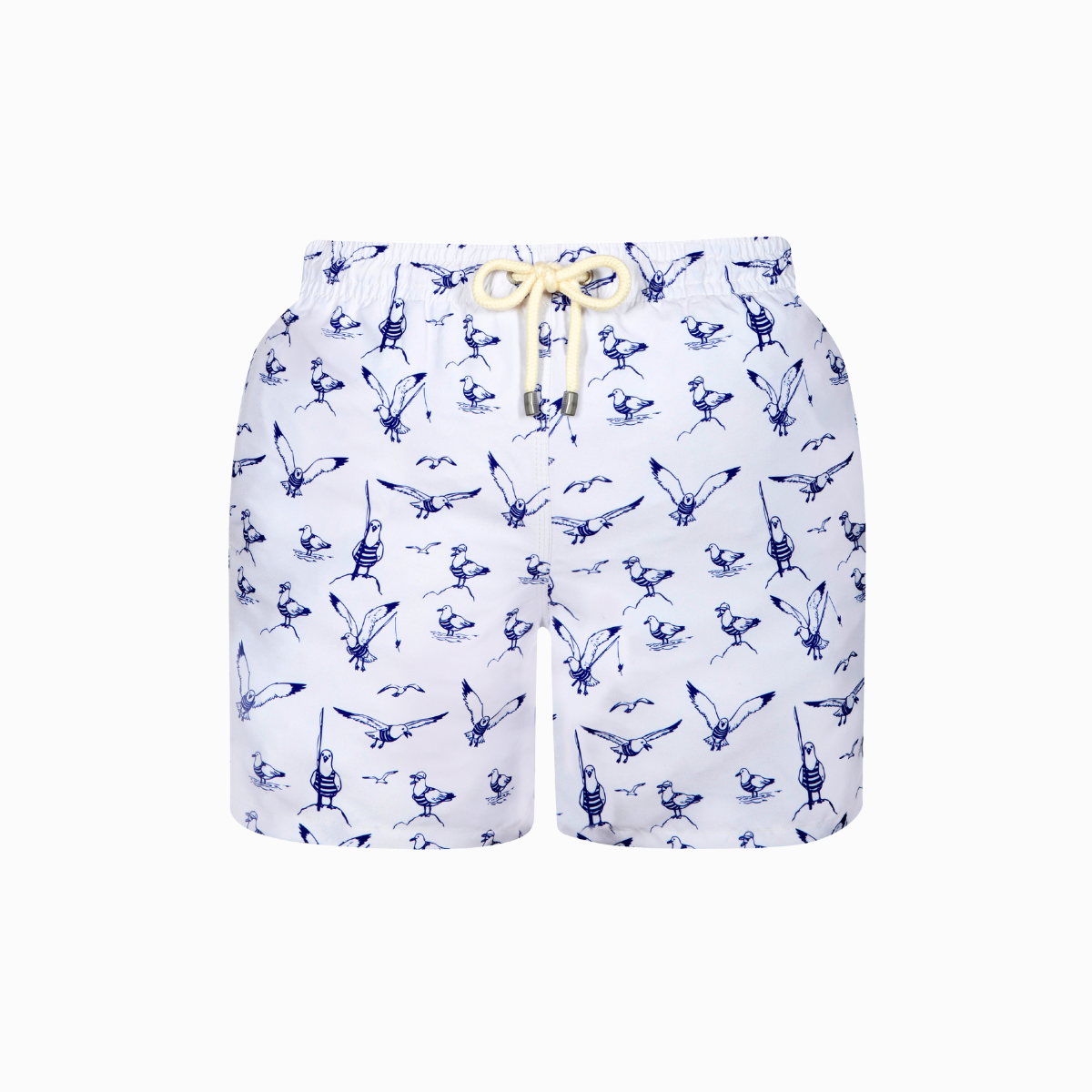 Mid-length Swim Shorts | Seagulls / Cream