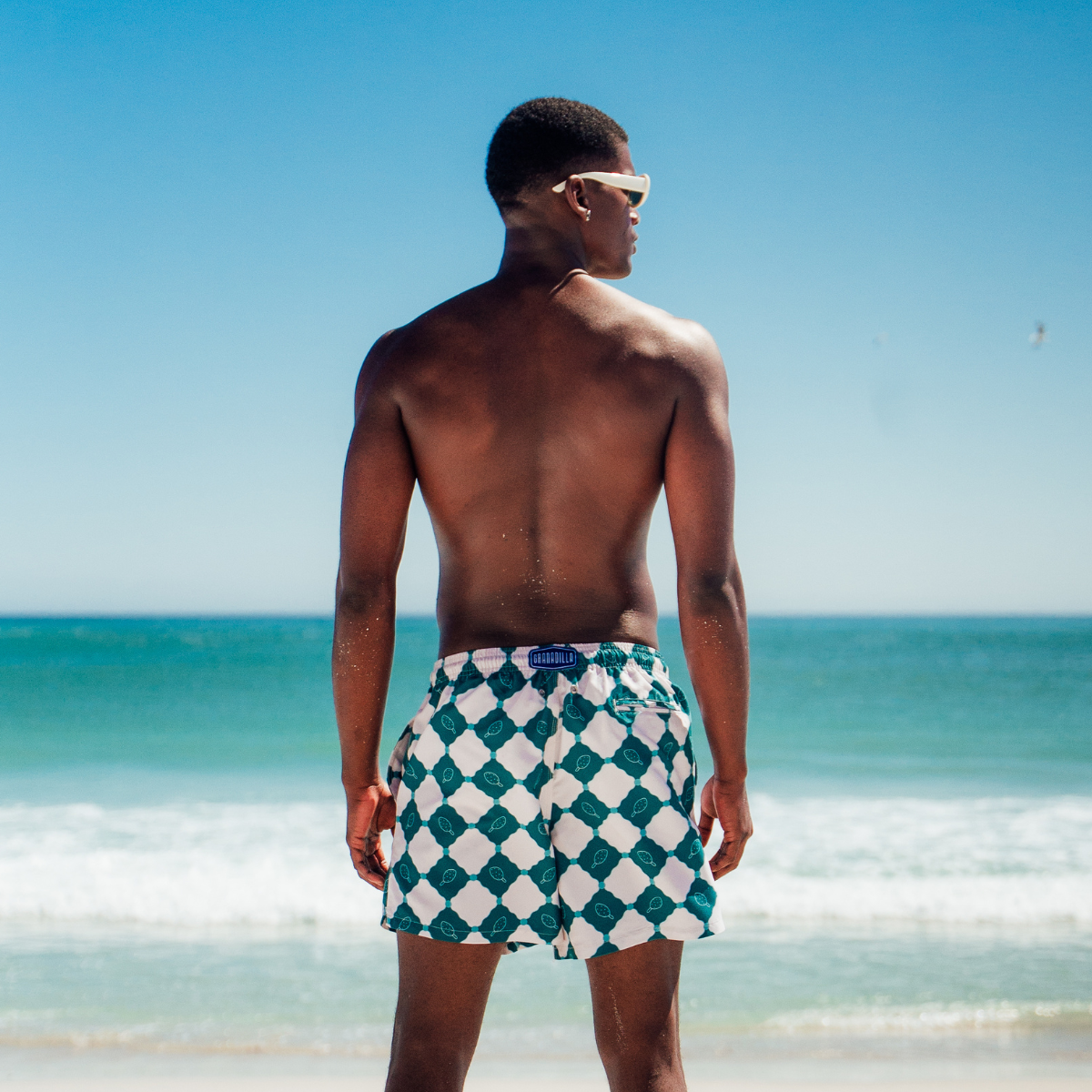 Mid-length Swim Shorts | Grid Lolly / Green