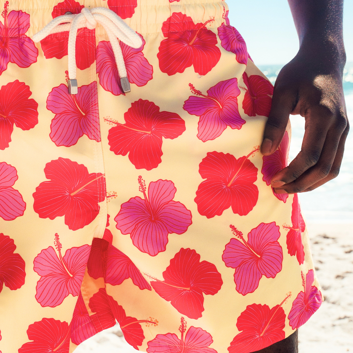 Mid-length Swim Shorts | Hibiscus / Yellow