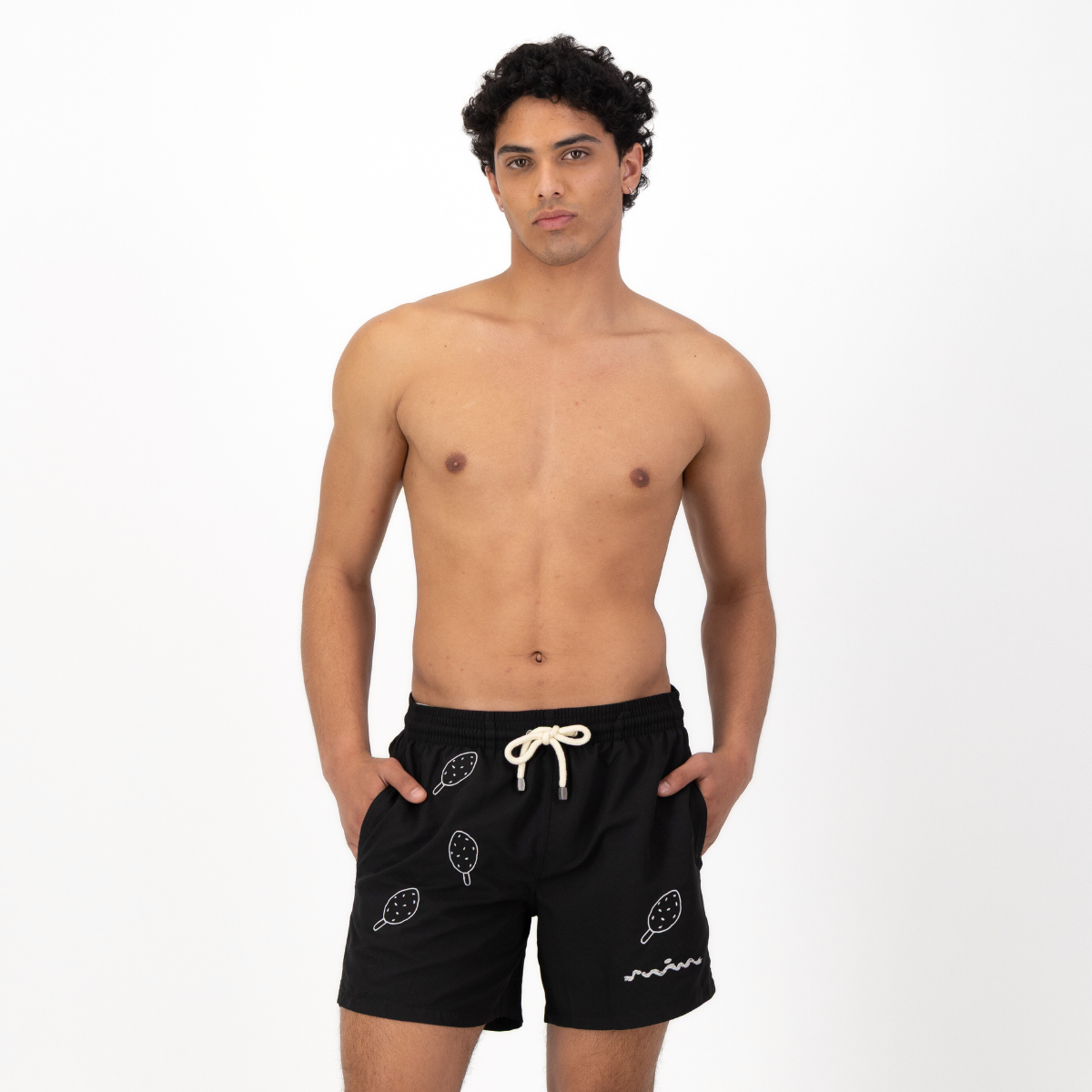 Mid-length Swim Shorts | Lolly Embroidery / Black