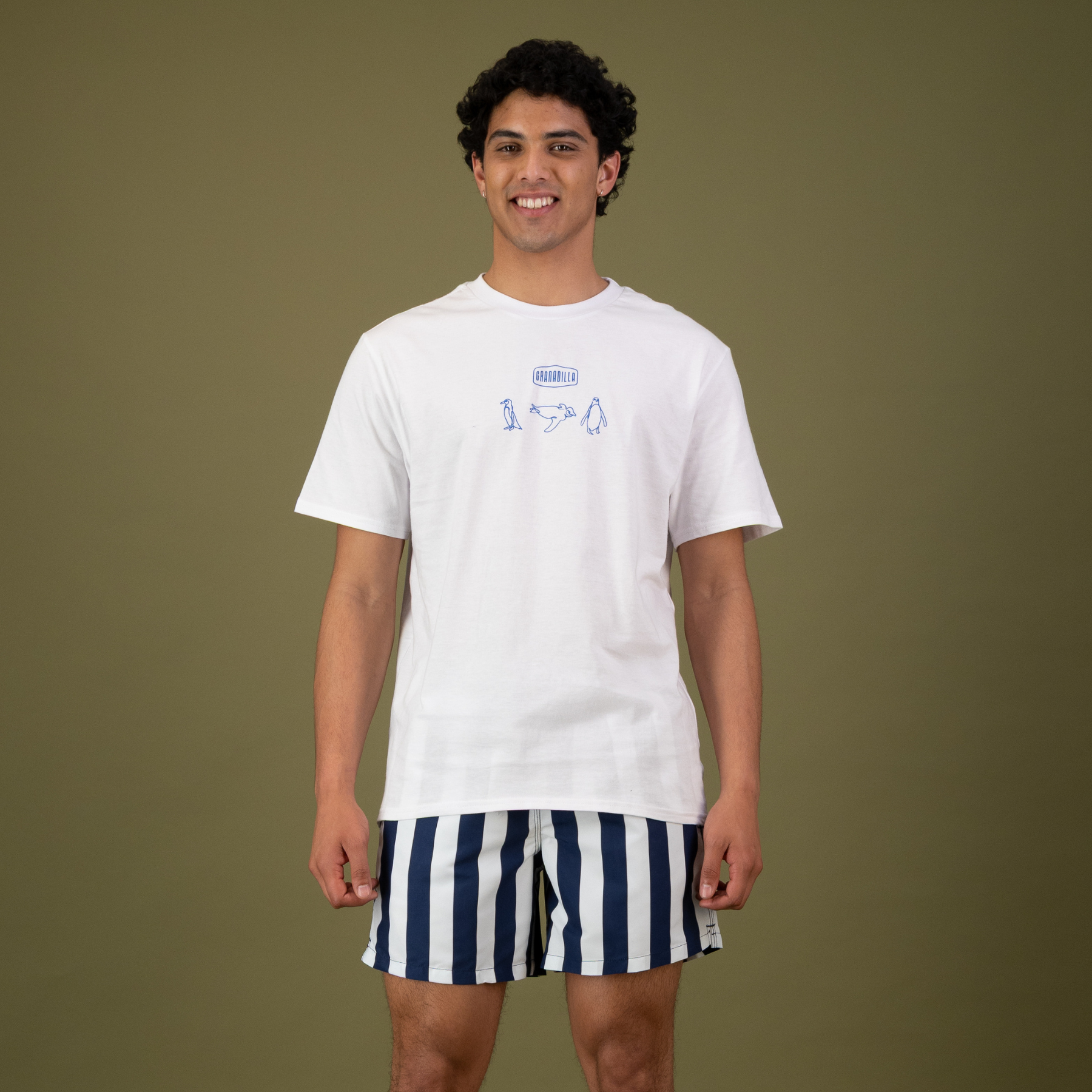 White Tee | Penguin / Blue