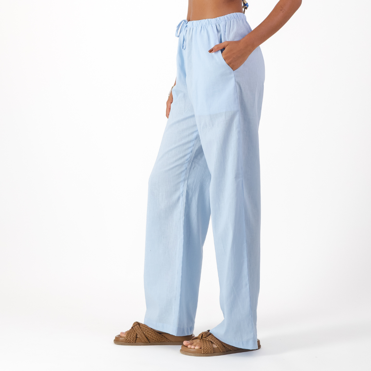 Womens Pull on Pants / Plain / Light Blue
