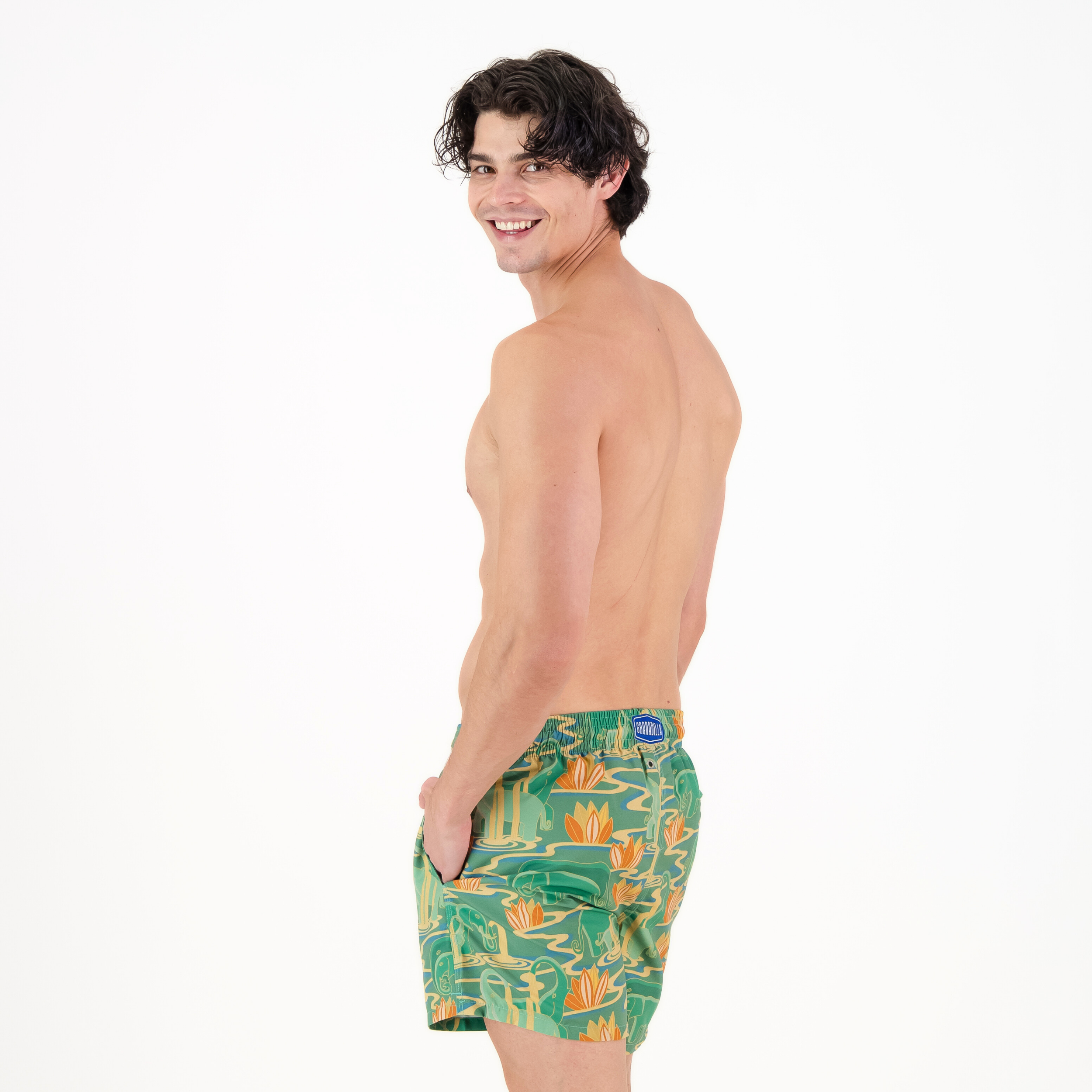 Mid-length Swim Shorts | Elephants / Green