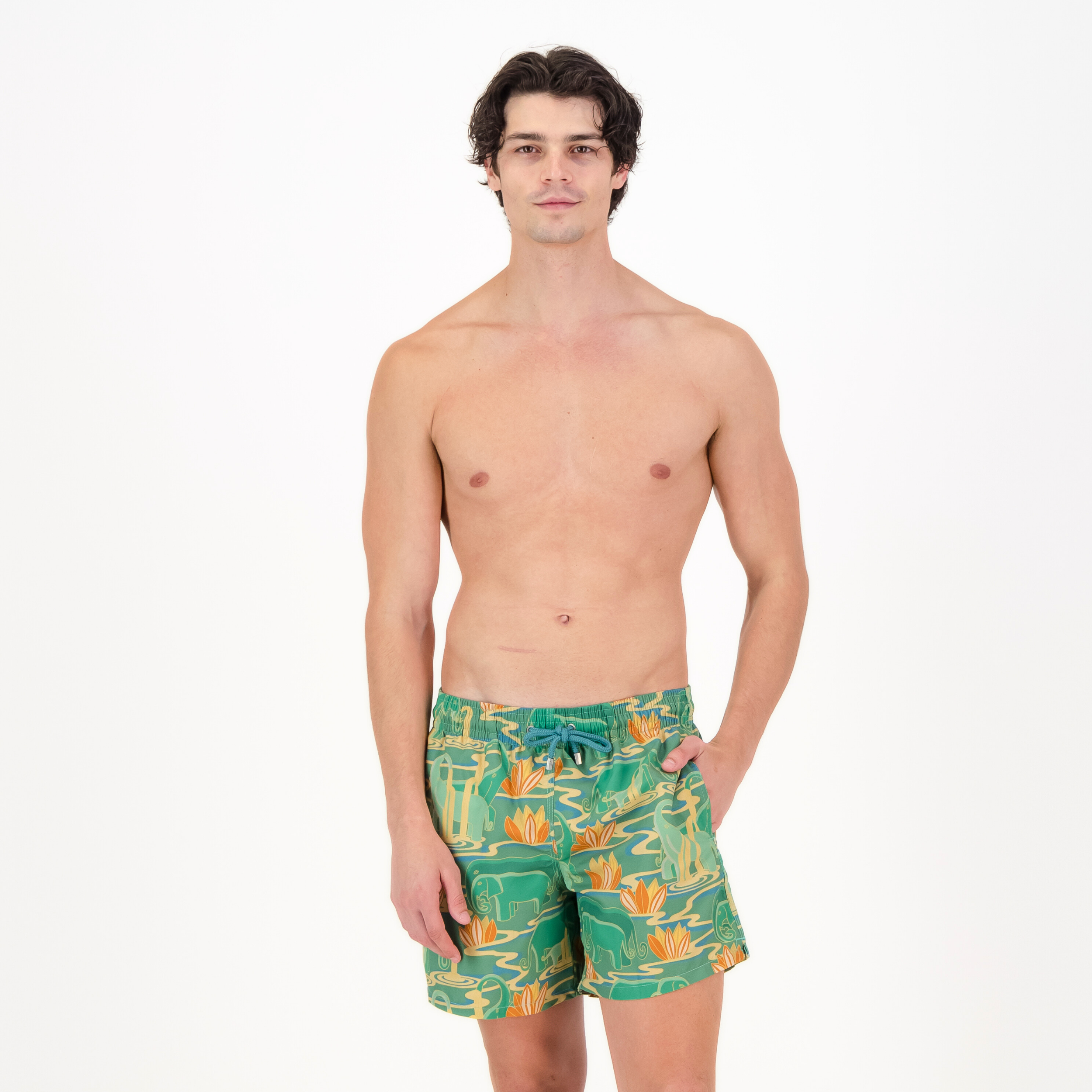 Mid-length Swim Shorts | Elephants / Green