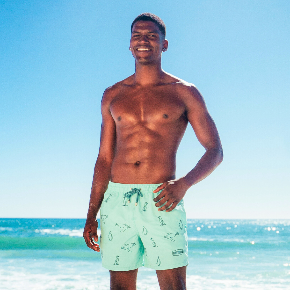 Mid-length Swim Shorts | Penguins Embroidery / Mint