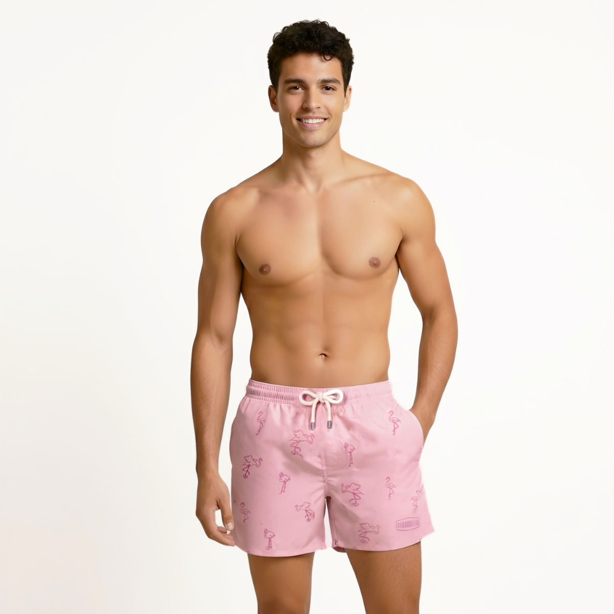 Mid-length Swim Shorts | Flamingo Embroidery / Pink