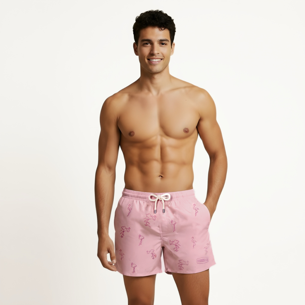 Mid-length Swim Shorts | Flamingo Embroidery / Pink