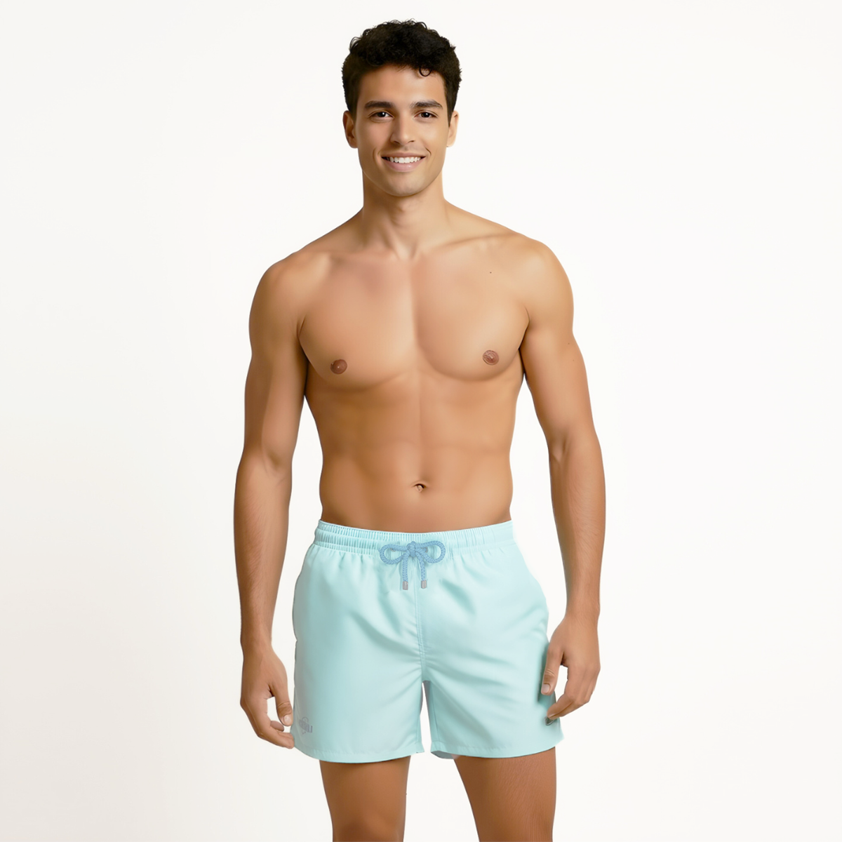 Mid-length Swim Shorts | Plain Embroidery / Blue