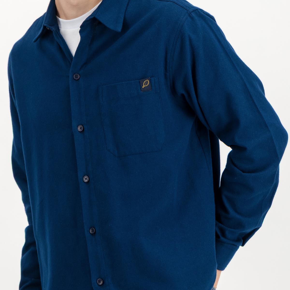 Mens Long Sleeve Shirt | Plain / Dark Navy | Flannel