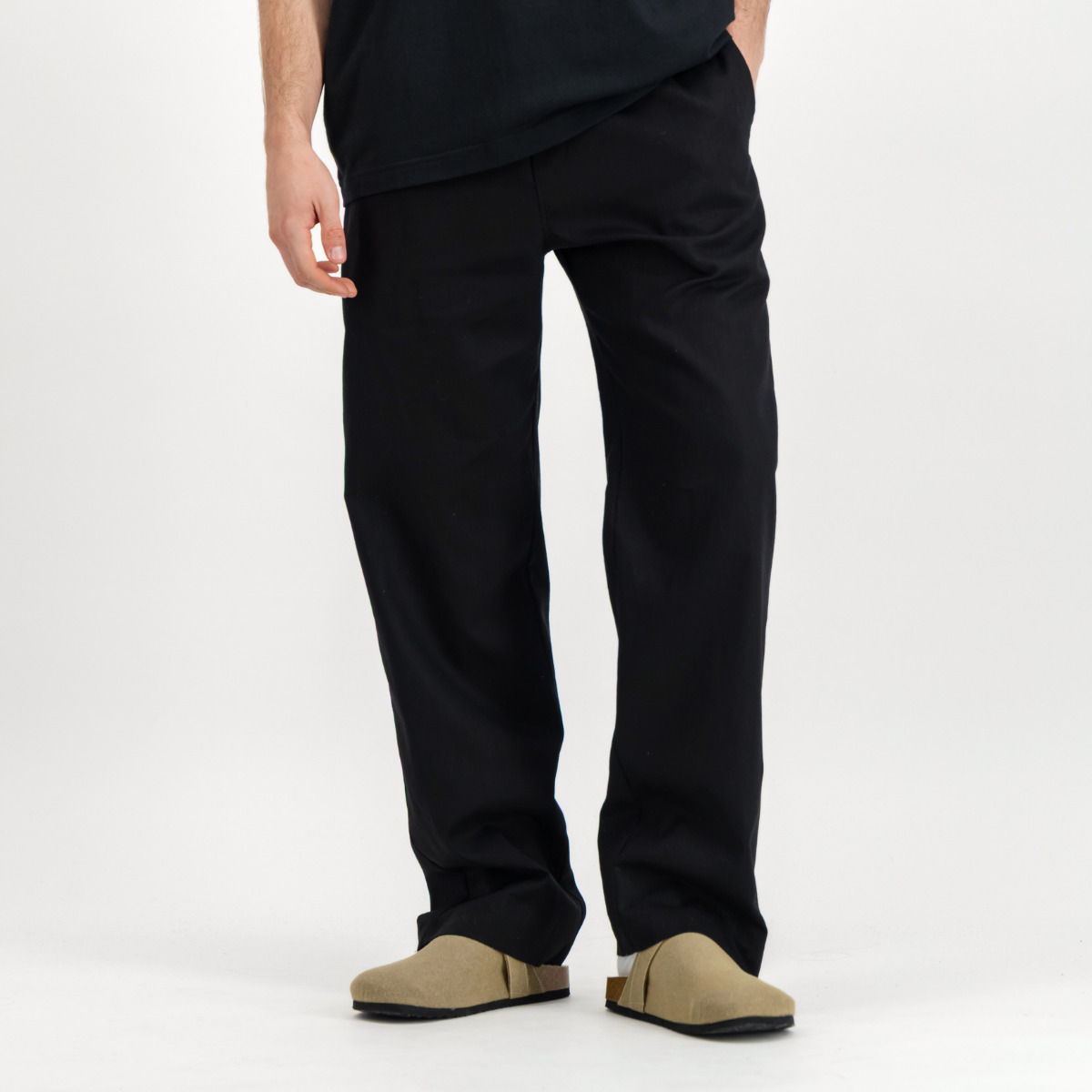 Mens Pull on Pants | Plain Linen / Black