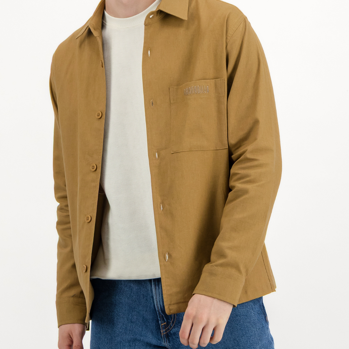 Mens Shacket with Side Entry Pockets | Plain / Camel | Linen Blend
