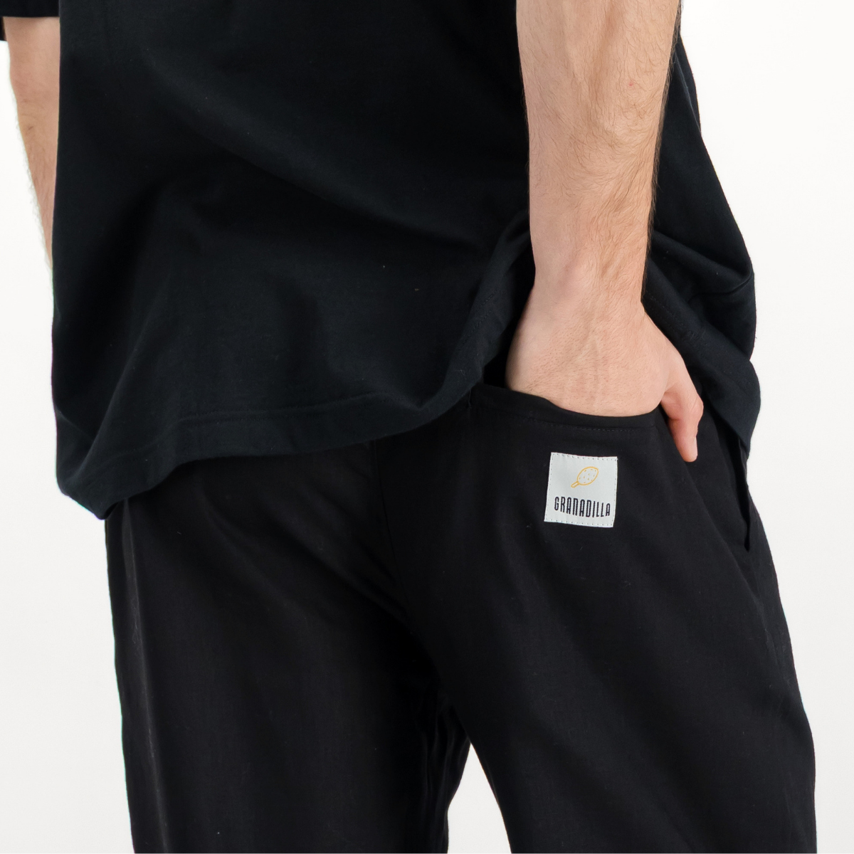 Mens Pull on Pants | Plain Linen / Black